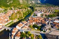 Aerial view of Tarascon-sur-Ariege with Church and castle tower Royalty Free Stock Photo