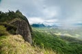 Scenic aerial view to valley in Oahu island, Hawaii at rainy cloudy day Royalty Free Stock Photo