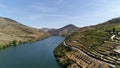 Scenic aerial view of National 222 Road along the Douro River with vineyards