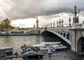 Scenic Alexander III bridge with ornate light posts and sculptures, Paris