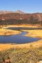 scenic alpine himalayan mountain valley and beautiful blue pt tso or penga teng tso lake near bum la pass