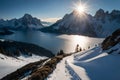 Scenic Alpine Landscape: Snow-Covered Peaks and Clouds