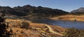 scenic alpine valley and PT Tso or penga teng tso lake surrounded by himalaya mountains Royalty Free Stock Photo