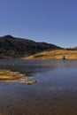 scenic alpine valley and PT Tso or penga teng tso lake surrounded by himalaya mountains