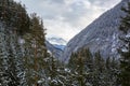 Scenic alpine valley on the Swiss-Austrian border on the way to the Samnaun ski resort, Austria Royalty Free Stock Photo