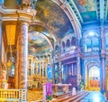 The scenic Altar with colorful historical frescoes in Basilica of St Antony of Padua, on April 5 in Milan, Italy