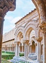 The scenic arcade in Monreale Cloister's garden Royalty Free Stock Photo