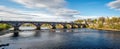 Scenic arched West Bridge across River Tay in Perth city