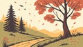 Scenic Autumn Forest Pathway, Pine Trees and Warm Fall Landscape, vector design Generative AI Royalty Free Stock Photo