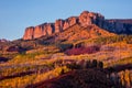 Scenic autumn landscape with aspen trees beneath Cimarron Ridge, Colorado