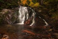 Scenic autumn landscape shot in Bulgarian mountain with smooth waterfall
