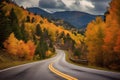 Scenic Autumn Mountain Road with Spectacular Views. AI