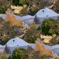 Scenic autumn view of trees on the fields and mountains. Royalty Free Stock Photo