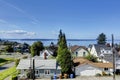 Scenic bay view in Tacoma. Panoramic photo is taken from the dec
