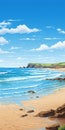Highly Detailed 2d Illustration Of Beautiful Beach Scene In Bude, Cornwall