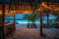 Scenic Beach bar sunset tropical. Generate Ai Royalty Free Stock Photo