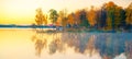 Scenic beautiful fall autumn lake landscape scenery at sundown Royalty Free Stock Photo