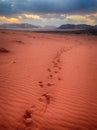 Scenic beautiful sunset in Wadi Rum desert, Jordan Royalty Free Stock Photo