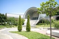 Scenic beautiful view panorama of old historic city Tbilisi center, tubes of Rike park, architecture building, Georgia