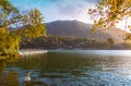Bhimtal mountain lake with scenic landscape view at Nainital, Uttarakhand India Royalty Free Stock Photo