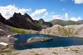 Scenic blue sky mountain lake sunny summer landscape with mounyain peak on background on Abishira-Akhuba Ridge in Caucasus