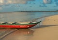 Scenic boat on a sandy beach, Madagascar holiday Royalty Free Stock Photo