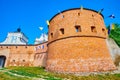 The brick tower of medieval Carmelite Monastery in Bardychiv, Ukraine