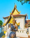 Devata sculpture at Sao Inthakin, Wat Chedi Luang, Chiang Mai, Thailand Royalty Free Stock Photo