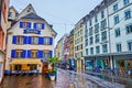 The scenic building of zum alten Stockli restaurant on Barfusserplatz square, on April 1 in Basel, Switzerland