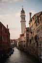 Scenic canal with gondola, Venice, Italy Royalty Free Stock Photo