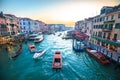 Scenic Canal Grande in Venice sunset view from Rialto bridge