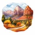 Scenic Cartoon Style Painting With Silver And Amber Tones