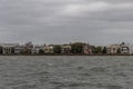 Scenic Charleston waterfront vista on a heavily overcast rainy day