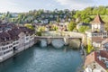 Scenic of The city of Bern, the capital of Switzerland.The Aare river flows in a wide loop around the Old City of Bern. Royalty Free Stock Photo