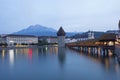 Scenic city and historic city center view of Lucerne with famous Chapel Bridge and lake Lucerne Royalty Free Stock Photo