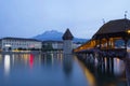 Scenic city and historic city center view of Lucerne with famous Chapel Bridge and lake Lucerne Royalty Free Stock Photo