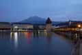 Scenic city and historic city center view of Lucerne with famous Chapel Bridge and lake Lucerne