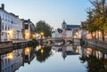 Scenic city view of Bruges canal at night Royalty Free Stock Photo