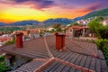 Scenic city view at mountain village of Karpenisi at sunset, Evritania, Greece.