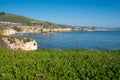 Scenic cityscape coastal view from bluffs at Dinosaur Caves Park in Pismo Beach, California