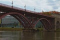 Scenic cityscape of Maribor. Old Bridge against cloudy sky. Iconic landmark of city Maribor Royalty Free Stock Photo