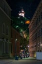 Scenic cityscape of Schlossberg and Grazer Uhrturm - clock tower, Graz, Austria at starry night Royalty Free Stock Photo