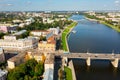 Tver cityscape on Volga river with bridges in summer, Russia