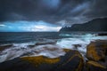 Scenic cliffs of Tungeneset beach on Senja island in northern Norway