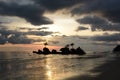 Scenic clouds at sunset over Willy rock. White Beach. Boracay island. Western Visayas. Philippines Royalty Free Stock Photo