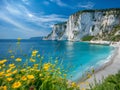 Scenic Coastal Cliffs with Wildflowers and Turquoise Sea