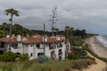 Scenic coastal Goleta vista near Santa Barbara with a giant agave asparagus in the foreground, California