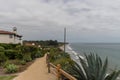 Scenic coastal Goleta vista near Santa Barbara with a giant agave asparagus in the foreground, California