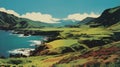 Scenic Coastal Landscape Poster: Haleakala National Park, 1970s Color Blocking