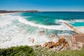 Scenic coastline with blue sky and sun